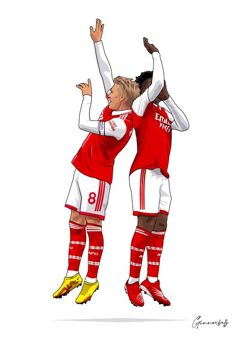 Bukayo Saka And Martin Odegaard Celebration A4 A3 Print Etsy UK