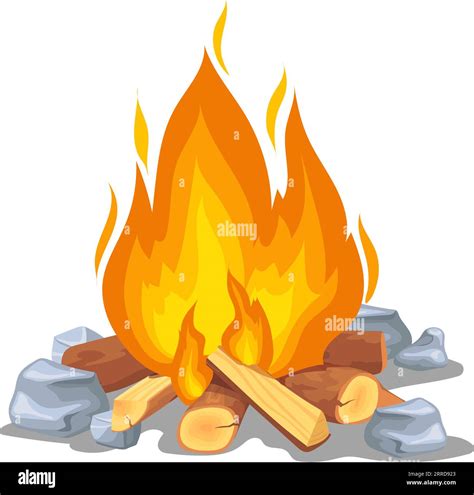 Campfire Cartoon Icon Burning Wood Logs With Hot Fire Isolated On