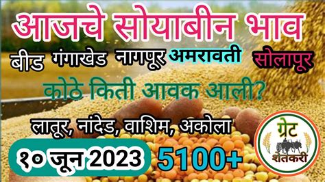 १० जून आजचे सोयाबीन बाजार भाव सोयाबीन बाजार भाव Aajcha Soybean