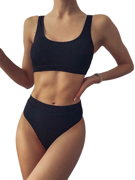 Luiryar High Waisted Bikini Set For Women Athletic Two Piece Swimsuit Sporty Scoop Neck Bathing