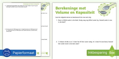 Volume En Kapasiteit Graad 4 Meting Intermediêrefase