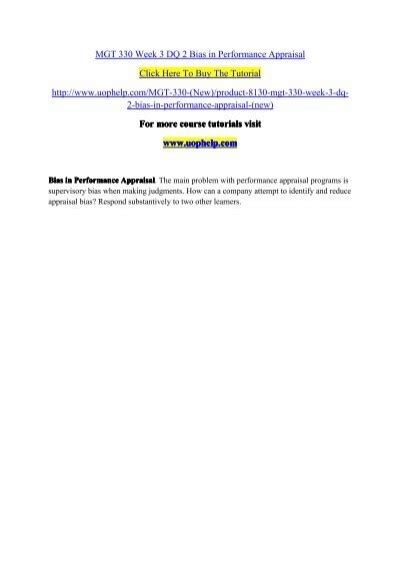 MGT 330 Week 3 DQ 2 Bias In Performance Appraisal Pdf