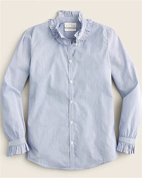 J Crew Classic Fit Ruffleneck Shirt In Stripe For Women