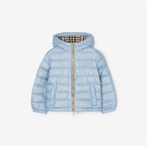 Checker-tape Nylon Hooded Puffer Jacket in Ice blue | Burberry® Official