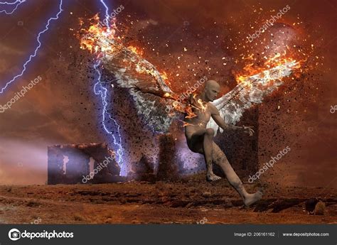 Surreal Digital Art Lightning Strikes Spooky Ruins Naked Man Burning