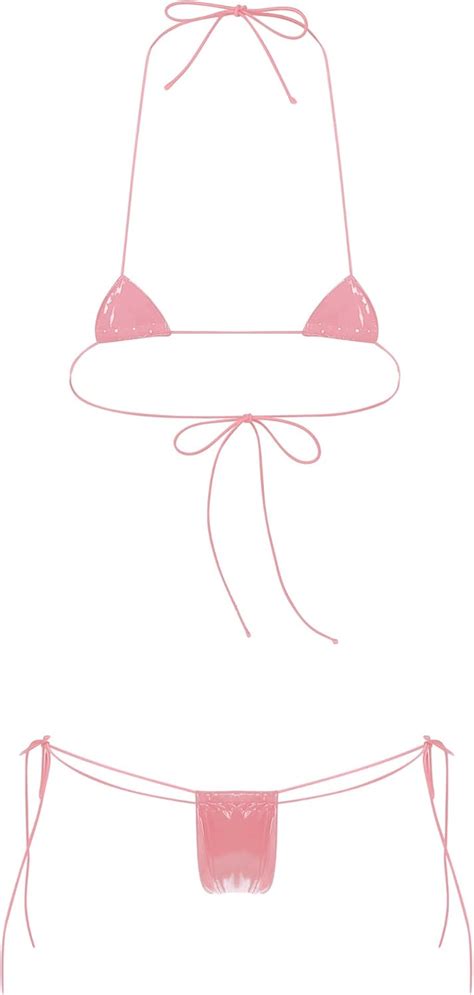 Amazon Chictry Women Pu Leather Sexy Halterneck Tiny Mini Micro Bra Tie Side Bikini G