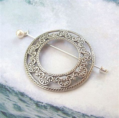 Silver Shawl Pin Round Lapel Pin Silver Scarf Pin Stick Pin Hat Pin