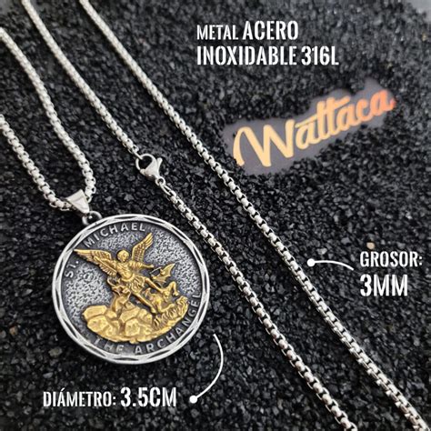 Collar San Miguel Arcángel SilverGold Acero Inoxidable 316L en Wattaca