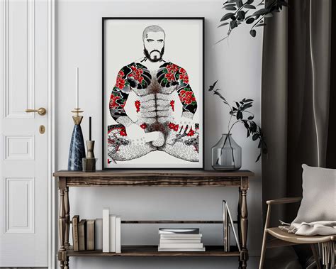 Original Art L Inked Hairy Man L Gay Art L Tattoo Hunk L Hairy Man L Digital Art L Wall Art Etsy