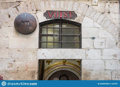 Sign Of Station 7 Of Via Dolorosa In Old City Of Jerusalem Jesus Falls