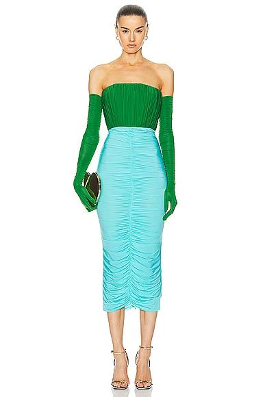 Alex Perry Strapless Ruched Glove Dress In Emerald Aquamarine Fwrd