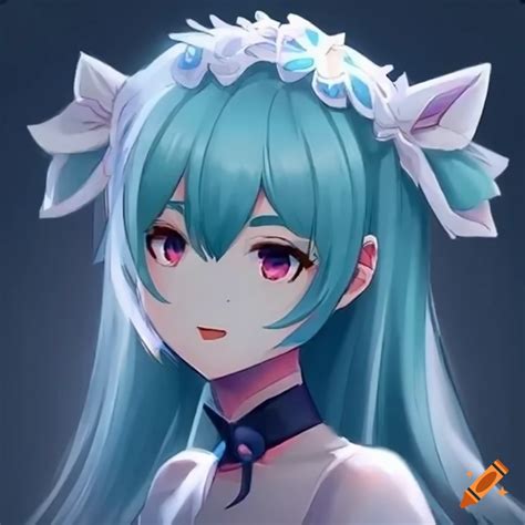 Anime Girl With Lamb Ears Teal And White Hair Scales And Magical