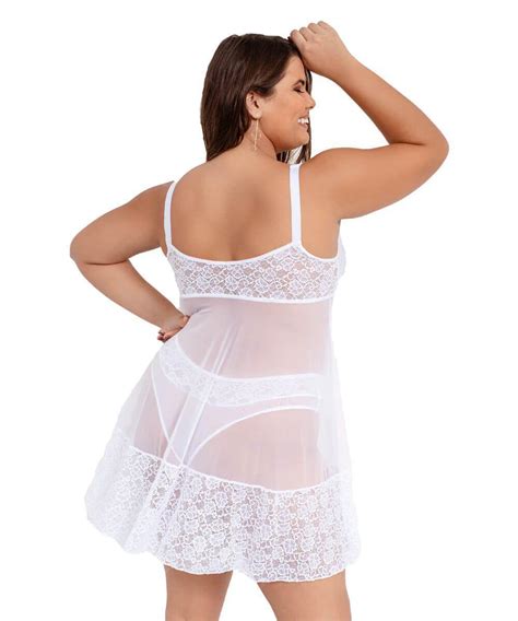 Camisola Imi Lingerie Sem Bojo Em Tule E Renda Calcinha Plus Size