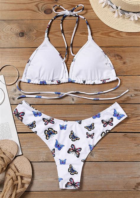 Butterfly Halter Bikini Set White Bellelily