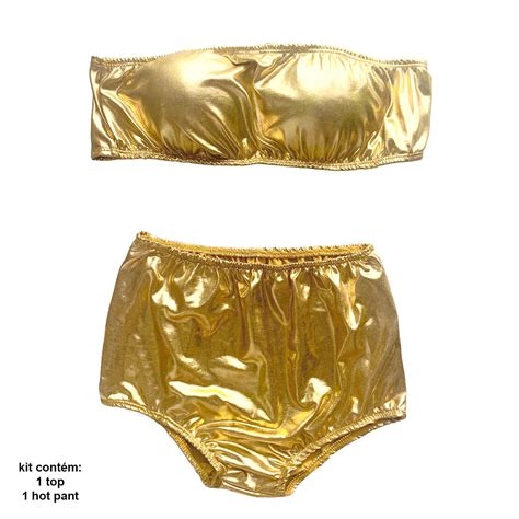 Conjunto Biquini Hot Pants Laminado Metalizado Coleção Carnaval