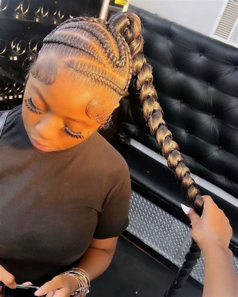 braided ponytail with stitch braids | Girl hairstyles, Braided ponytail, Long braids