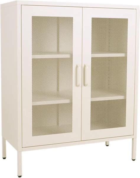 MaximaVida Metalen Locker Vitrine Kast Finn 102 X 80 X 40 Cm Ivoor 2