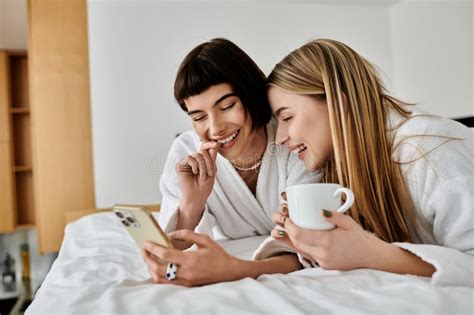 Two Beautiful Lesbian Women In Bath Stock Photo Image Of Modern Chatting