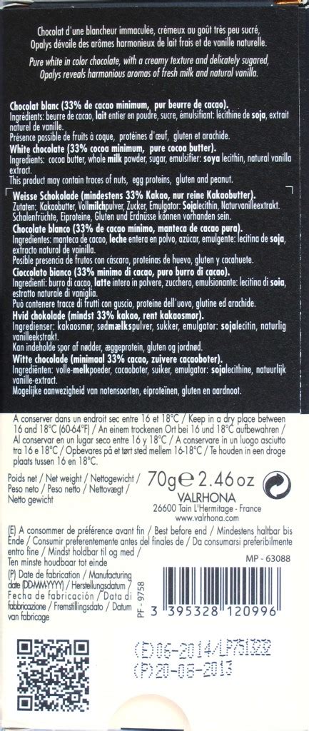 Valrhona Blanc Opalys: Weiße Schokolade | Chclt.net Test