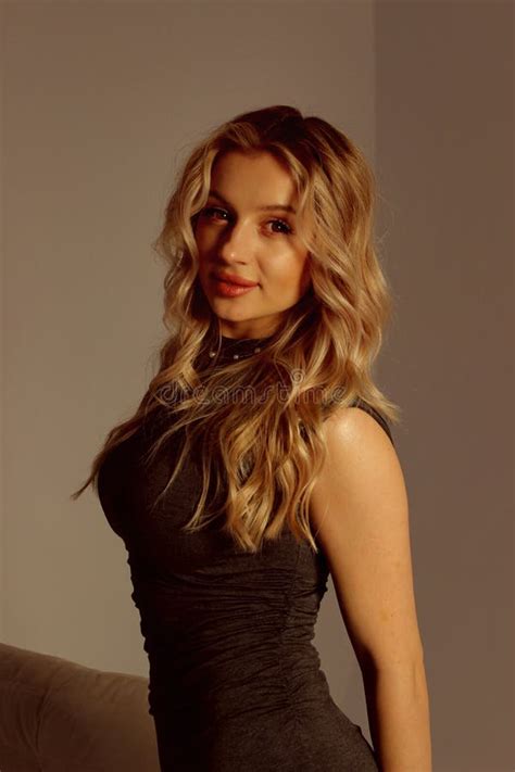 Portrait Of A Pretty Blonde With Long Hair And Cute Appearance Stock Image Image Of Portrait