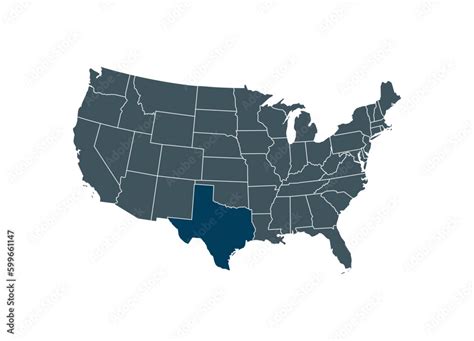 Map of Texas on USA map. Map of Texas highlighting the boundaries of ...