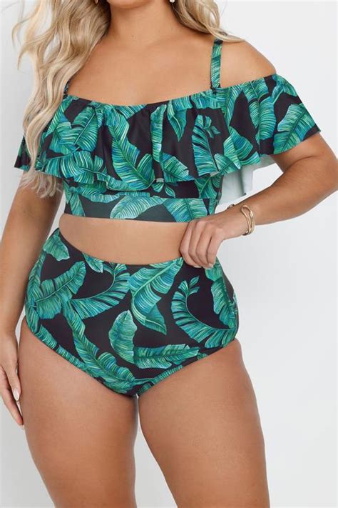 YOURS Plus Size Green Leaf Print High Waisted Bikini Briefs Yours Clothing
