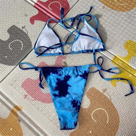Blue Indigo Tie Dye Bikini Set Normal Wear Depop