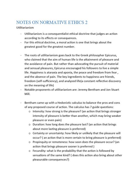 Notes On Normative Ethics 2 Final Pdf Utilitarianism Noble