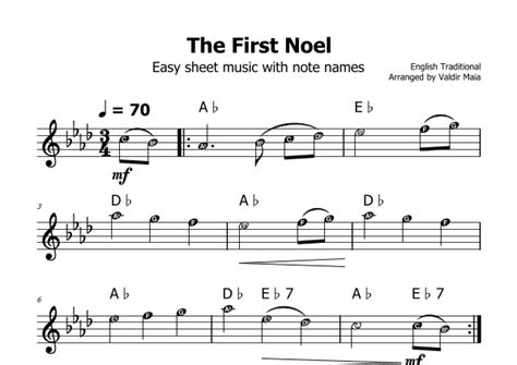 The First Noel Ab Major With Note Names Arr Valdir Maia Sheet Music English