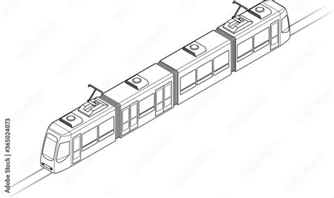 Line Drawing Of A Tram Or Light Rail Public Transport Vehicle Four Car