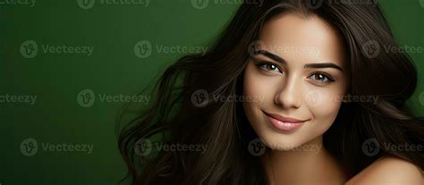 Attractive Smiling Brunette With Green Eyes Isolated Background Copy Space 27214496 Stock Photo