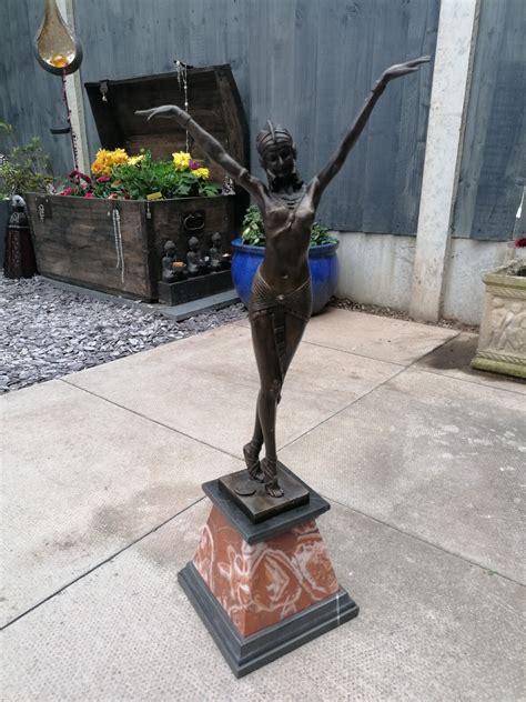 BRONZE STATUE NUDE ART DECO SCULPTURE DANCER Grelly UK