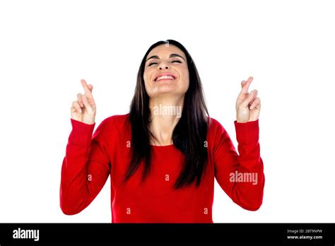 Attractive Mature Woman Wearing Red Jersey Isolated On A White Background Stock Photo Alamy