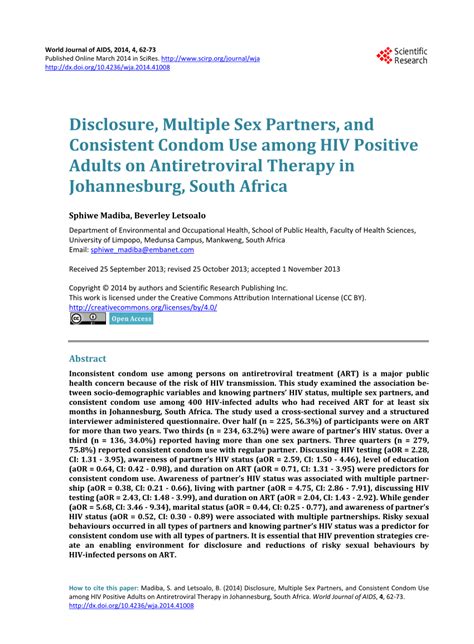 Pdf Disclosure Multiple Sex Partners And Consistent Condom Use Among Hiv Positive Adults On