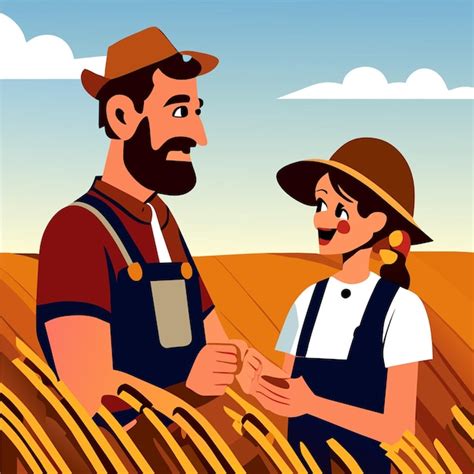 Premium Vector Farmer Father And Daughter Harvest Hand Drawn Flat