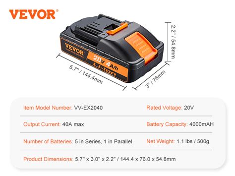 Vevor Batterie Pour Outil Sans Fil Lithium Ion V Ah Batterie De