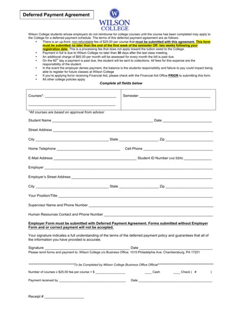 Deferred Payment Agreement Template