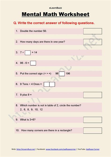 Mental Maths Worksheets For Class 4 Pdf