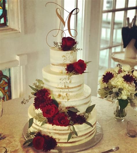 Naked Wedding Cake With Gold Leaf