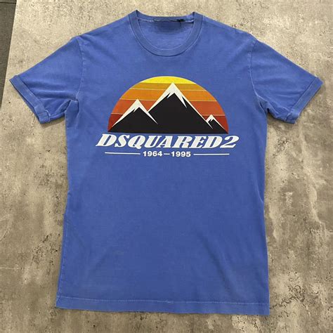 Dsquared Tshirt Blue With Mountain Design Size Depop