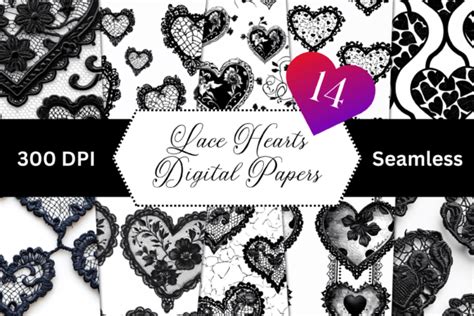 14 Black Lace Hearts Seamless Patterns Graphic By Papel And Ink Arts