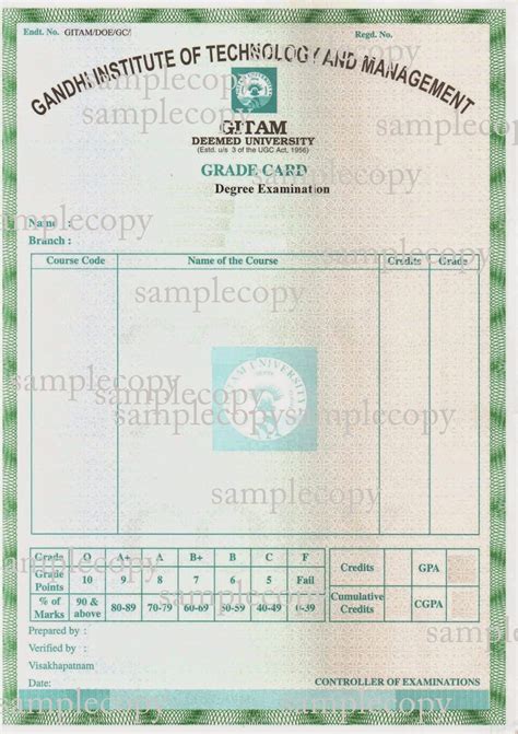 GITAM Certificates: GITAM Grade Card,mark Memo