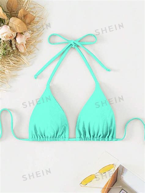SHEIN Swim Summer Beach Halter Triangle Bikini Top SHEIN USA