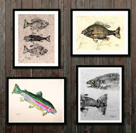 Gyotaku Fish Rubbing Two Rock Bass X Quality Art Print Etsy