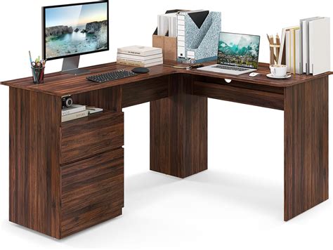 L-Shaped Desk with 2 Storage Drawers 59\u201D Corner Computer Desk with ...