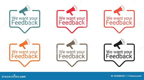 We Want Your Feedback Sign Colorful Vector Illustrations Isolated