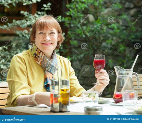 Mature Woman With Glass Of Red Wine Stock Photo Image Of Drink Grass 31319998