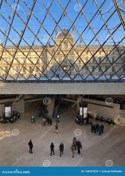 Details Of The Louvre Museum Seen From Inside The Pyramid Structure