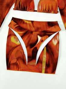 Shein Swim Y Glam Tie Dye Halter Triangle Bikini Swimsuit With Cover Up Set Shein Usa