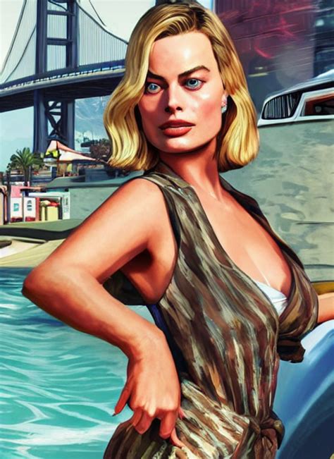 KREA AI Margot Robbie On Gta V Game Poster Highly Detaile